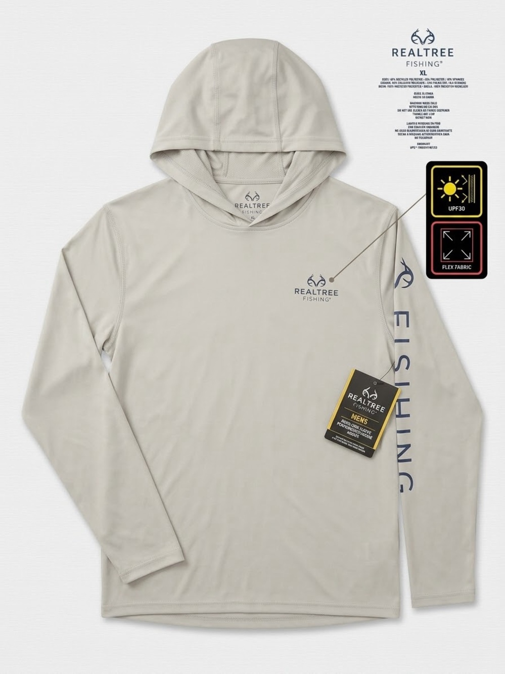 Realtree Fishing Men's Hooded Long Sleeve Shirt - Light gray/blue